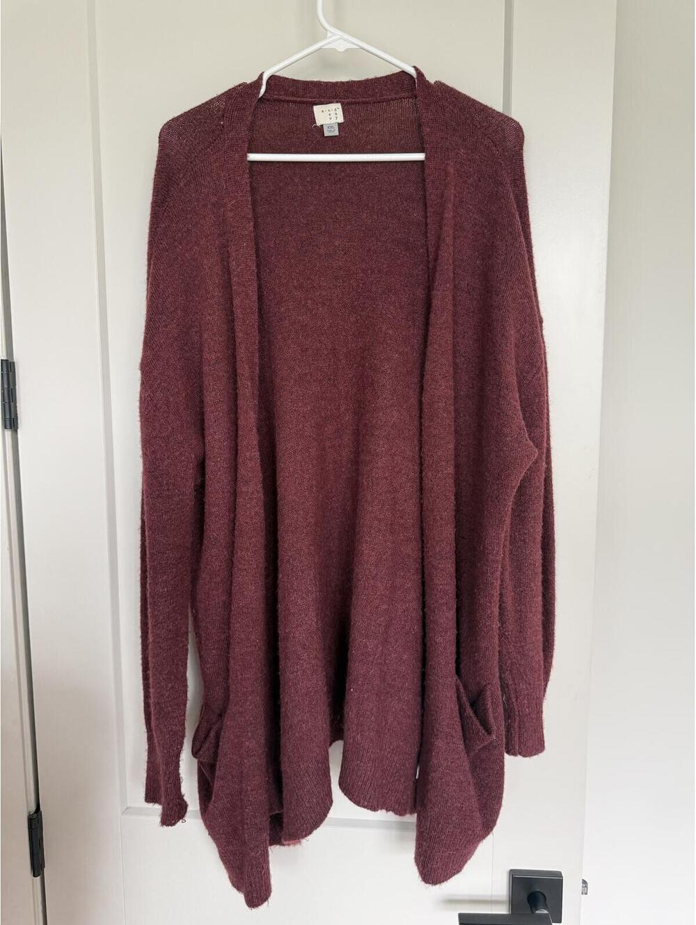 A New Day Cozy XXL Burgundy Open Front Cardigan Sweater